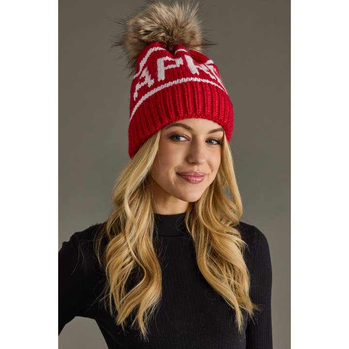 Panache Apparel Co. - Wholesale Beanie - Women's - Red & White Apres Pom Hat1