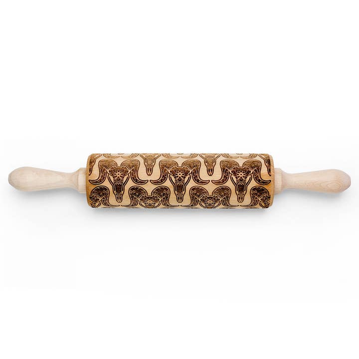 Rouleau à pâtisserie estampé Crâne à cornes Jour des Morts Halloween pour la vente par Boon Homeware