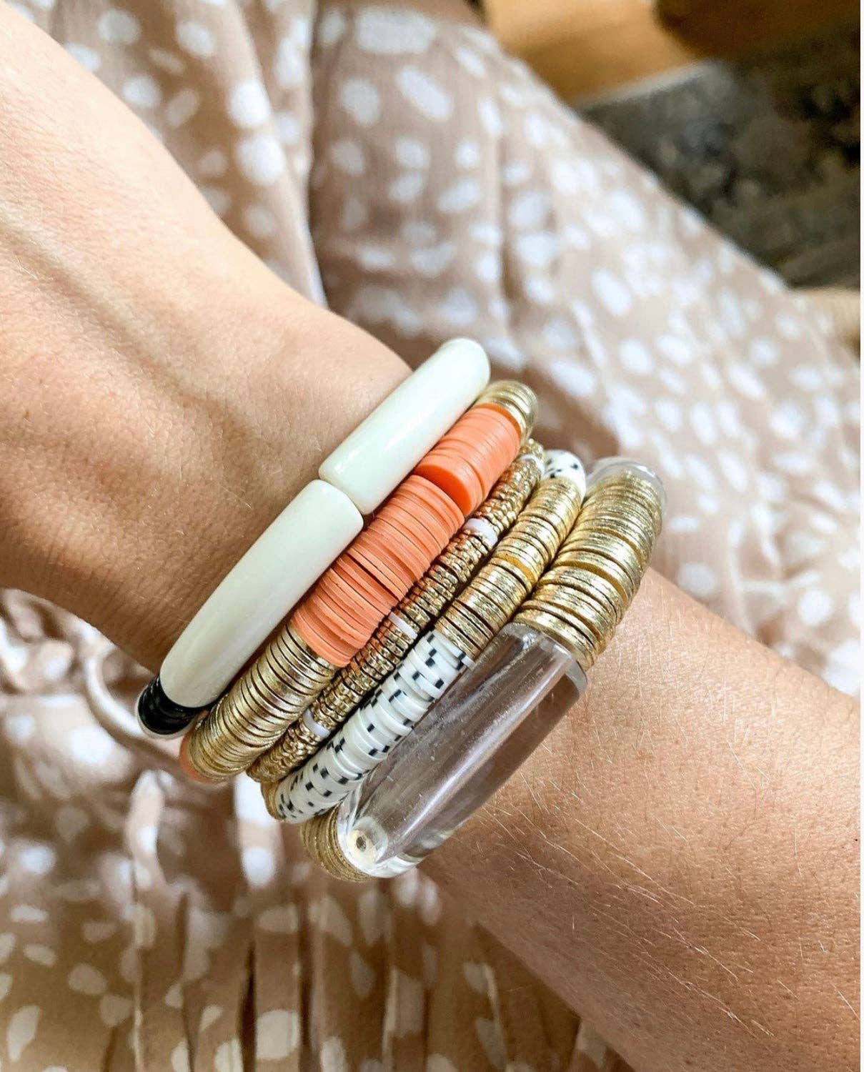 Allie + Bess - Wholesale Beaded Bracelet - Peach Vinyl Bracelet 8mm1