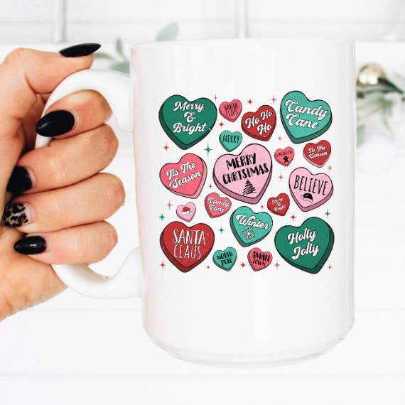 Christmas Candy Hearts, Caneca de café 15oz por atacado de Boho Sips