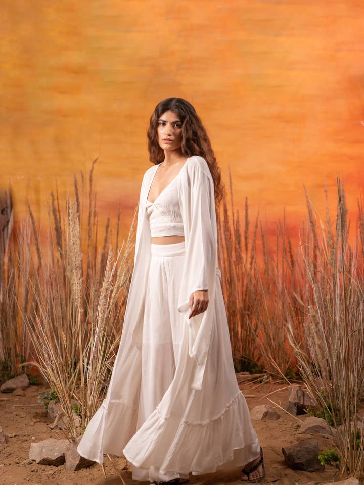 Mediterranes weißes Bralette-Kordel-Set (3er-Set) für den Großhandel von Label Reyya