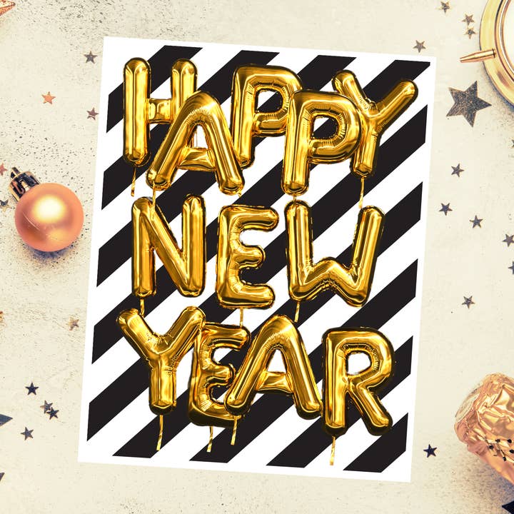 10 Card Set - Happy New Year Balloon Design Greeting Cards for wholesale by Infectious Design Co.