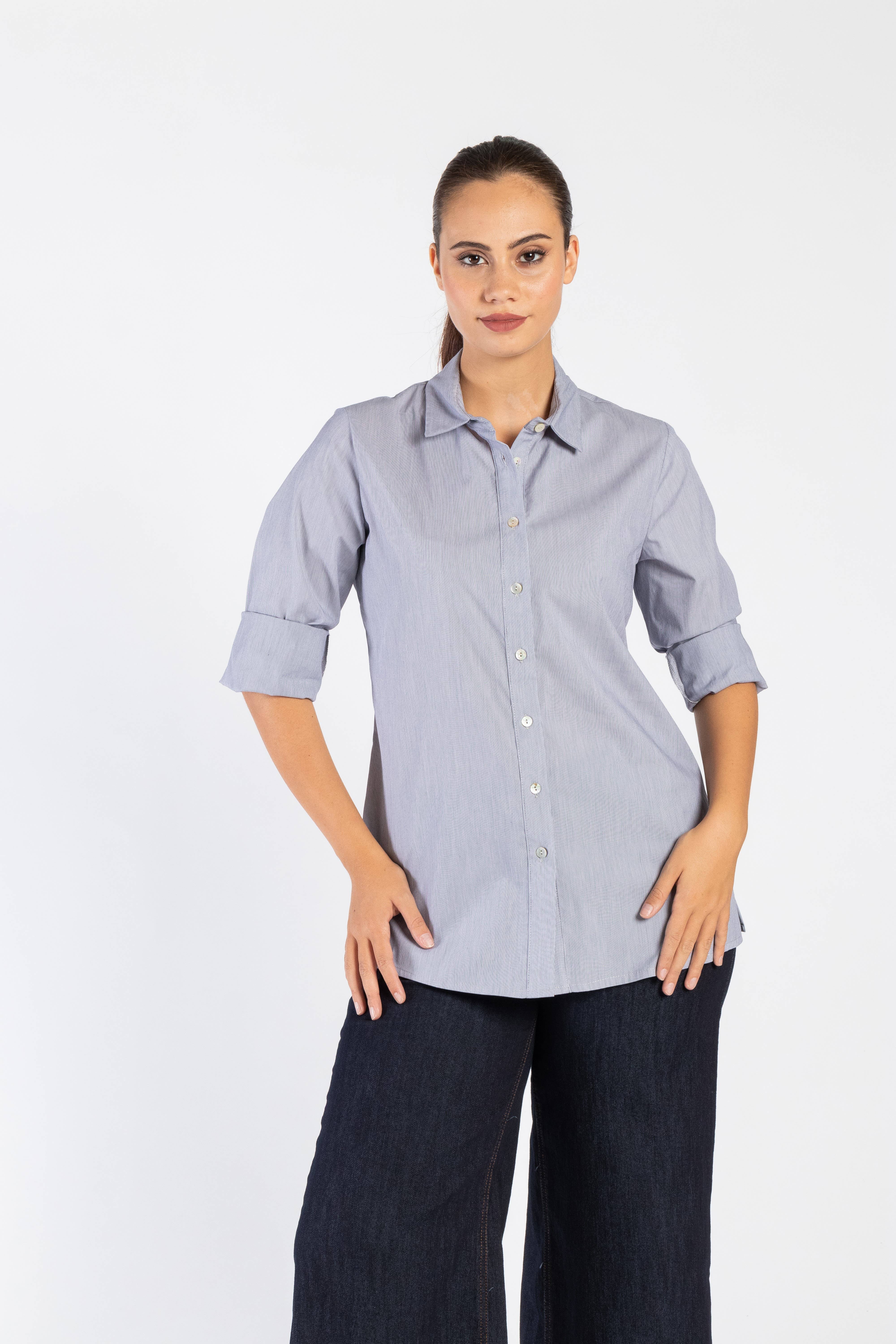 Clara G. - Wholesale Button Down Shirt - Women's - Striped Cotton Shirt With Collar And Buttons1