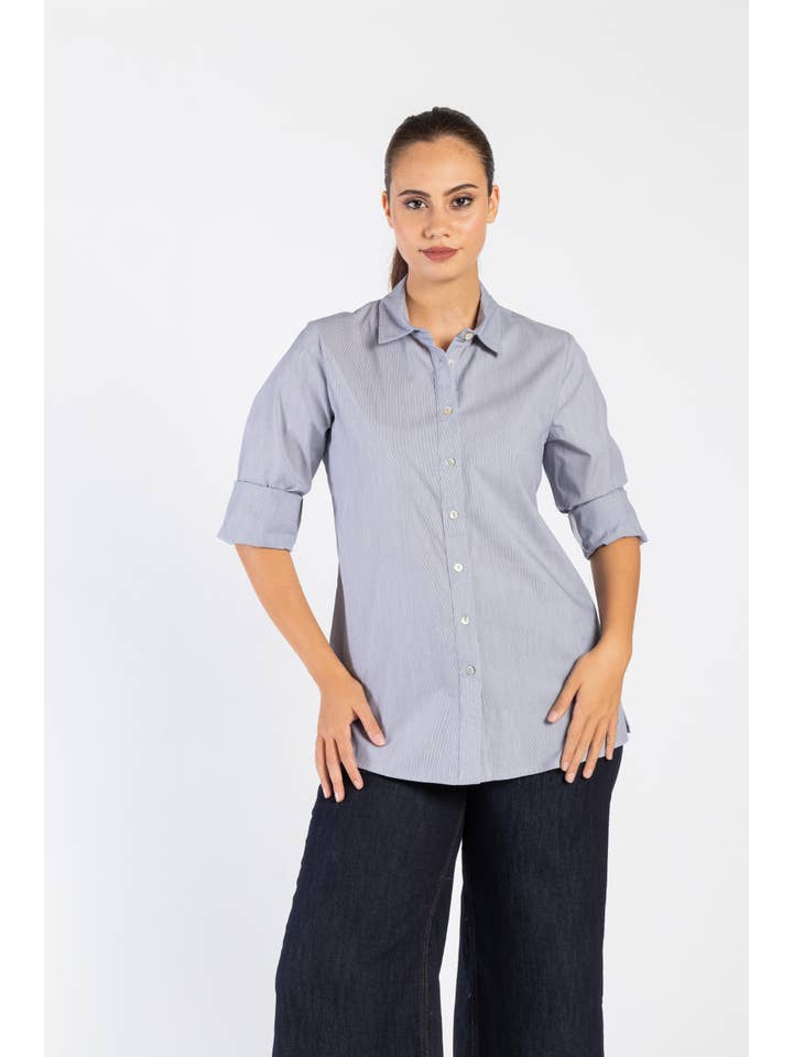 Clara G. - Wholesale Button Down Shirt - Women's - Striped Cotton Shirt With Collar And Buttons1