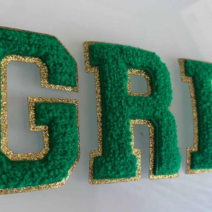 Chicbaby LLC - Wholesale Patch - 2.35 inch Iron on letters, Green , Chenille Letters, varsity