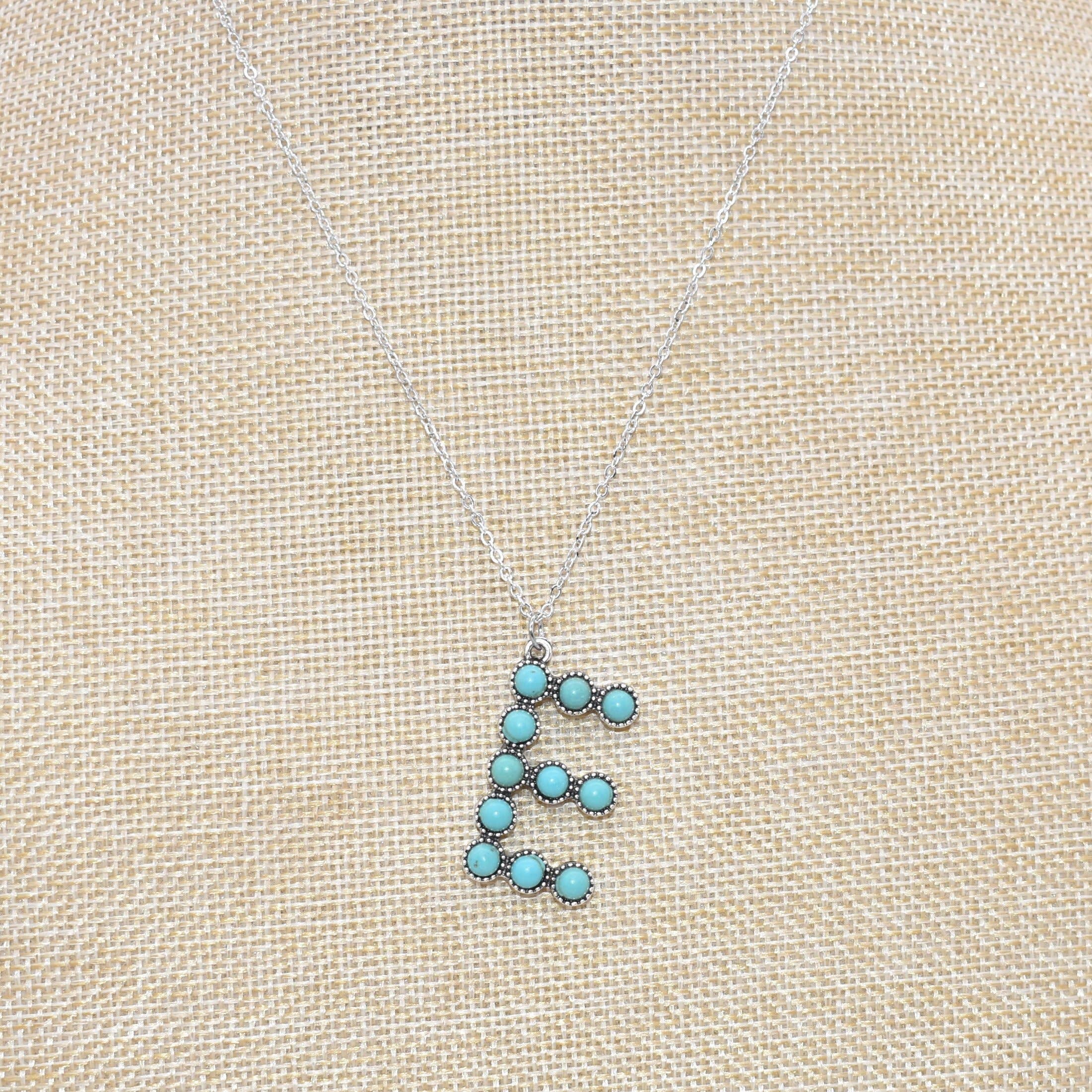 The Classy Cloth WS - Wholesale Pendant/Charm Necklace - Silver Turquoise Statement Letter Necklace RTS3