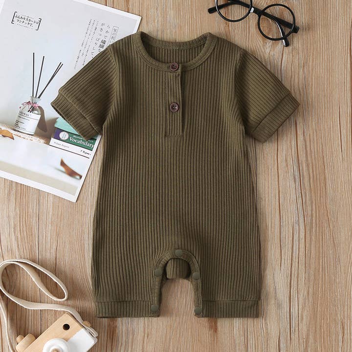 PatPat - Wholesale Jumpsuit - Baby - Baby Boy/Girl Cotton Ribbed Short-sleeve Button Up Romper