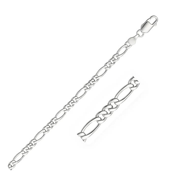 14k White Gold Solid Figaro Bracelet (3.80 mm) for wholesale by RubyAnn Jewelry