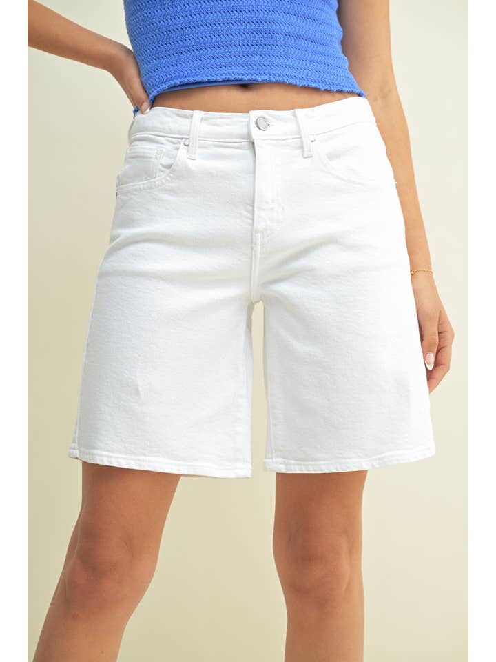 JUST BLACK DENIM - Wholesale Shorts - Women's - BH492J - OPT WHT - Stretch Longer Length Short
