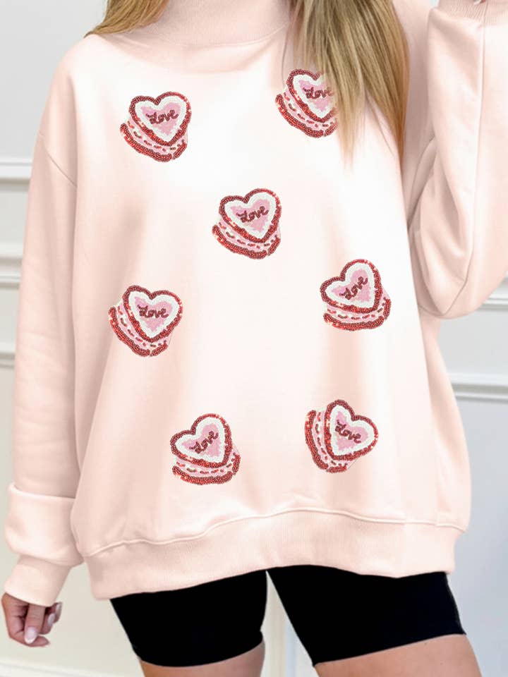 Sweat-shirt à manches longues avec col montant et cœur de la Saint-Valentin LDC pour la vente par Little Daisy Closet