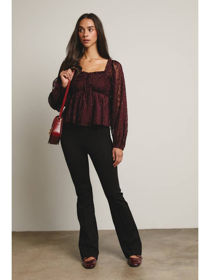 Forte - Wholesale Blouse – Women’s - Pleated Lace Peplum Blouse FT00018