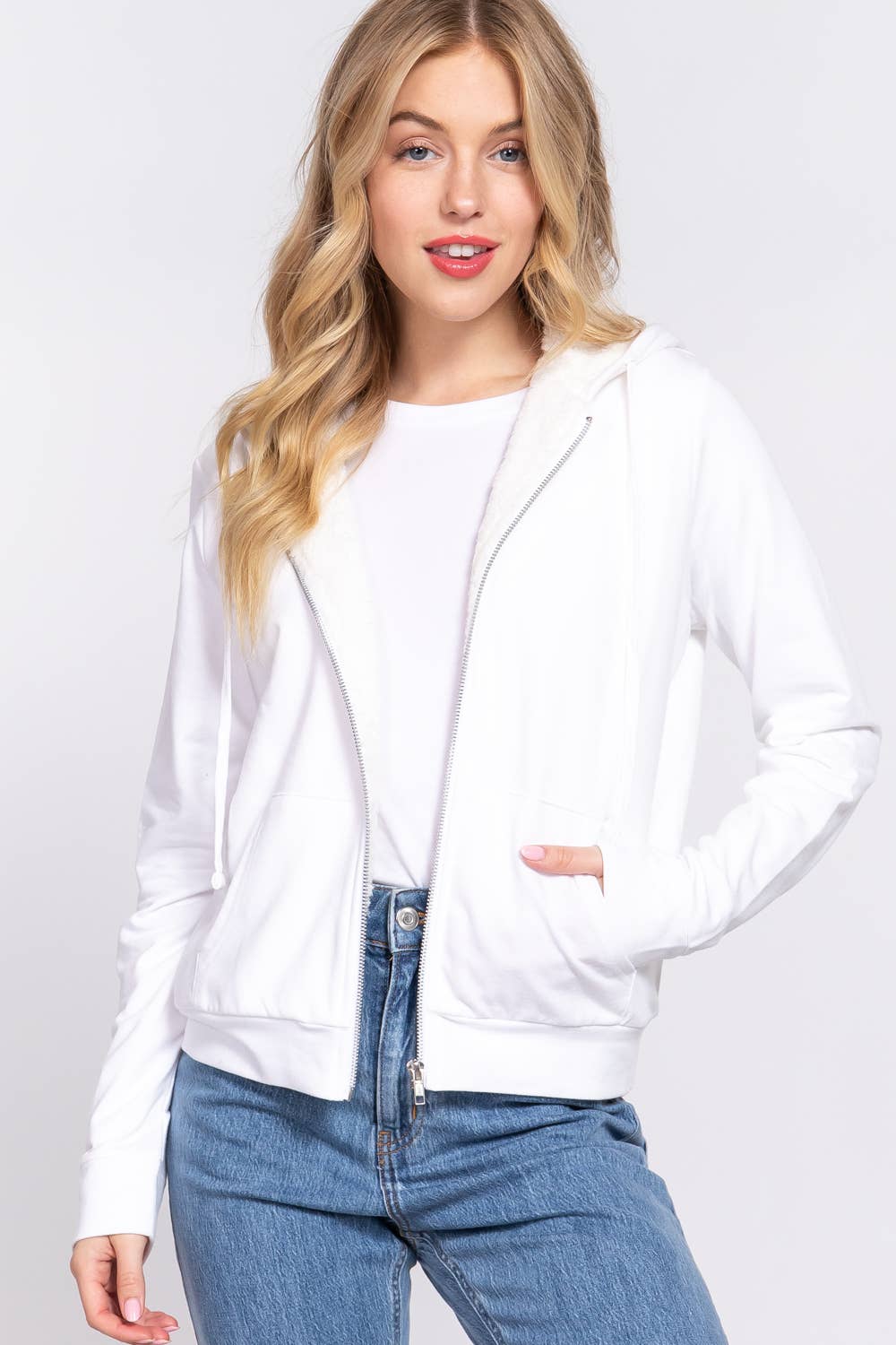 Active Basic | Active USA - Venta al por mayor Sudadera con capucha - Mujer - Chaqueta interior de felpa francesa con capucha y cremallera de piel sintética29