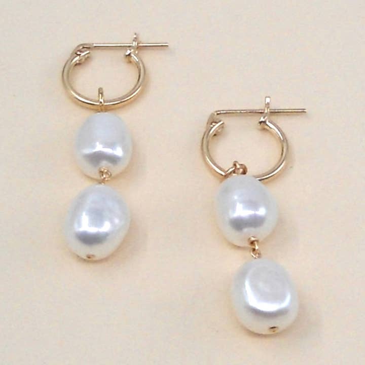 Gold Filled Double Pearl Hoops for wholesale by May Martin