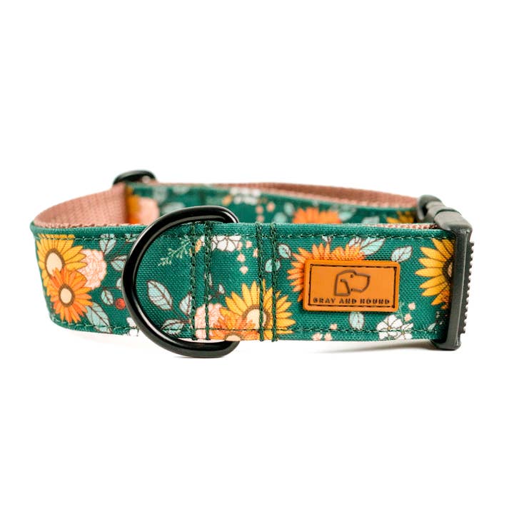 Emerald Floral Canvas Dog Collar for wholesale by Gray and Hound