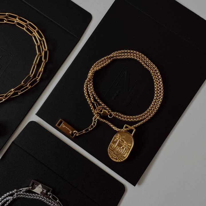 Sandy Palm Necklace- Gold for wholesale by Namaste Jewelry