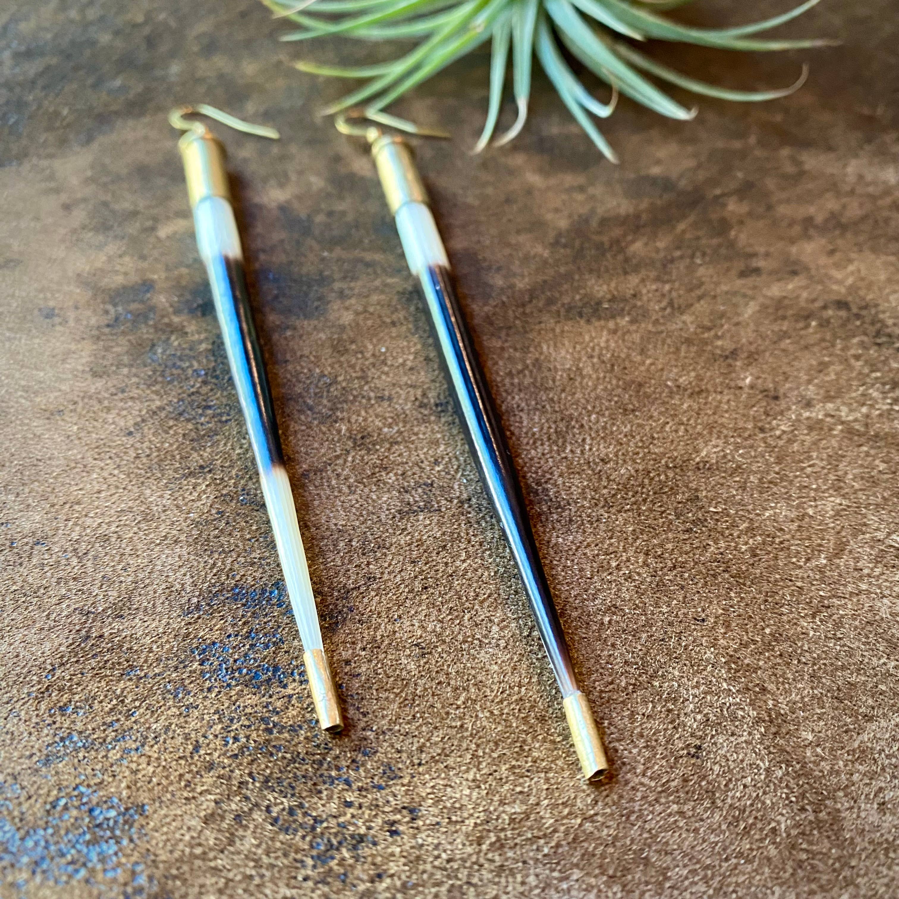 ASTALI - Venta al por mayor Pendientes colgantes - Pluma de puercoespín con forma de bala, casquillos de concha, plumas3