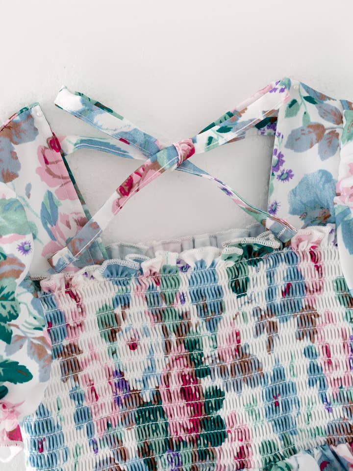 Rylee Faith Designs - Wholesale Dress - Kids - Smocking Simple Floral Print Short Sleeve dress