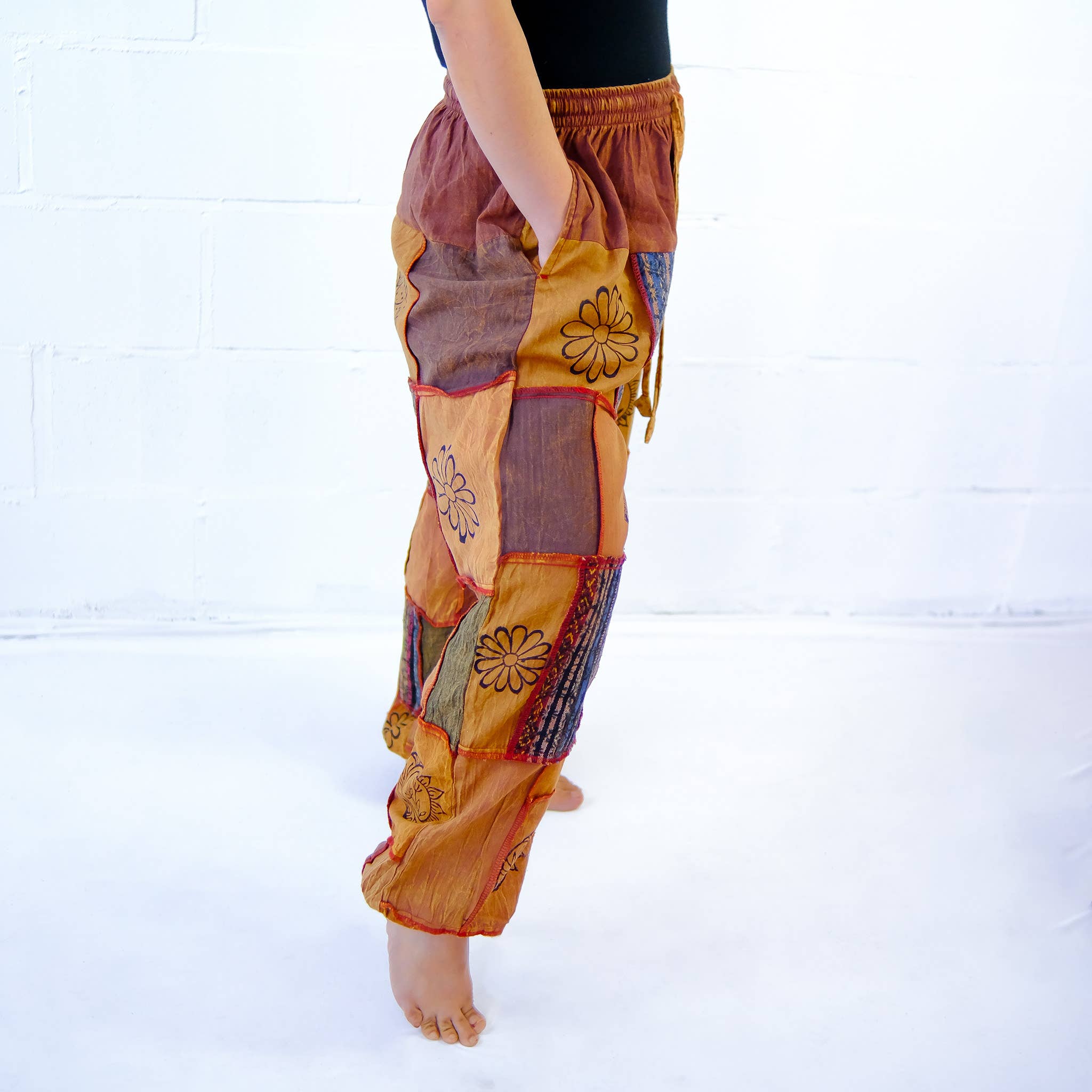 Karma Nepal Crafts – wholesale Pants – Women's – Earth tone Patchwork Tapered Joggers Pant4
