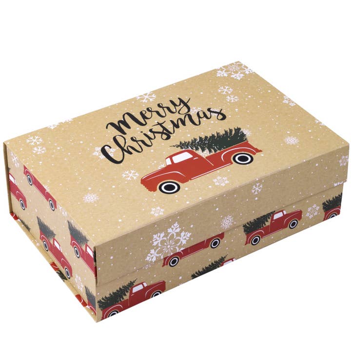 LA Ribbons Wholesale - Wholesale Gift Box - 14" x 9" x 4.3" Red Truck w/ Christmas Tree Holiday Gift Box