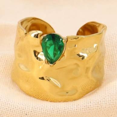 Stor droppring i rostfritt stål med hamrad strass 0423544 för wholesale av Lilas de Seine