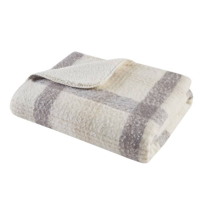 Natural Plaid Faux Mohair Sherpa Soft Throw Blanket 50x60", Ivory for wholesale on Faire3