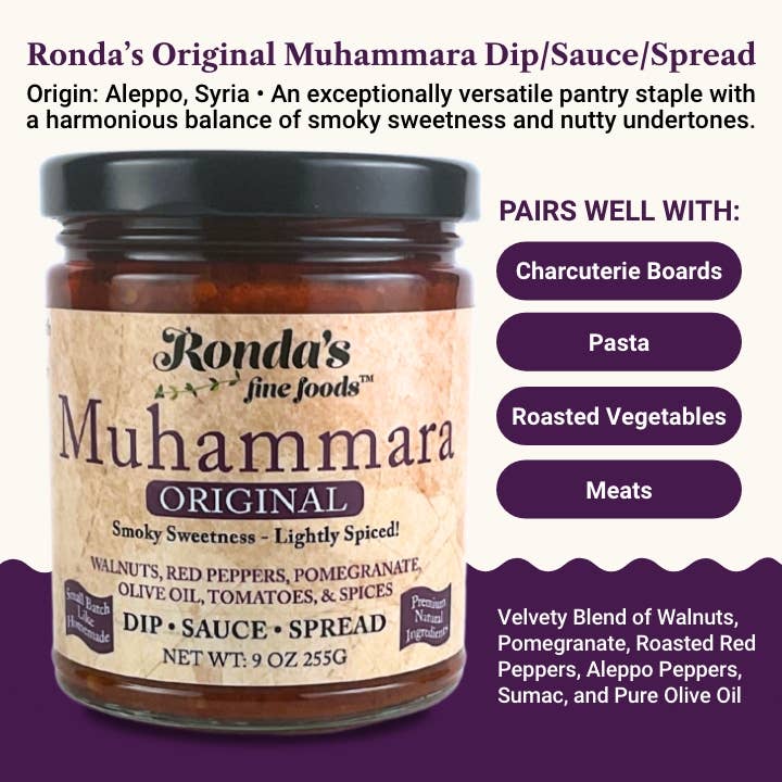 Muhammara Dip/Sauce/Spread 9oz Glass Jar 12ct Case for wholesale by Ronda's Fine Foods