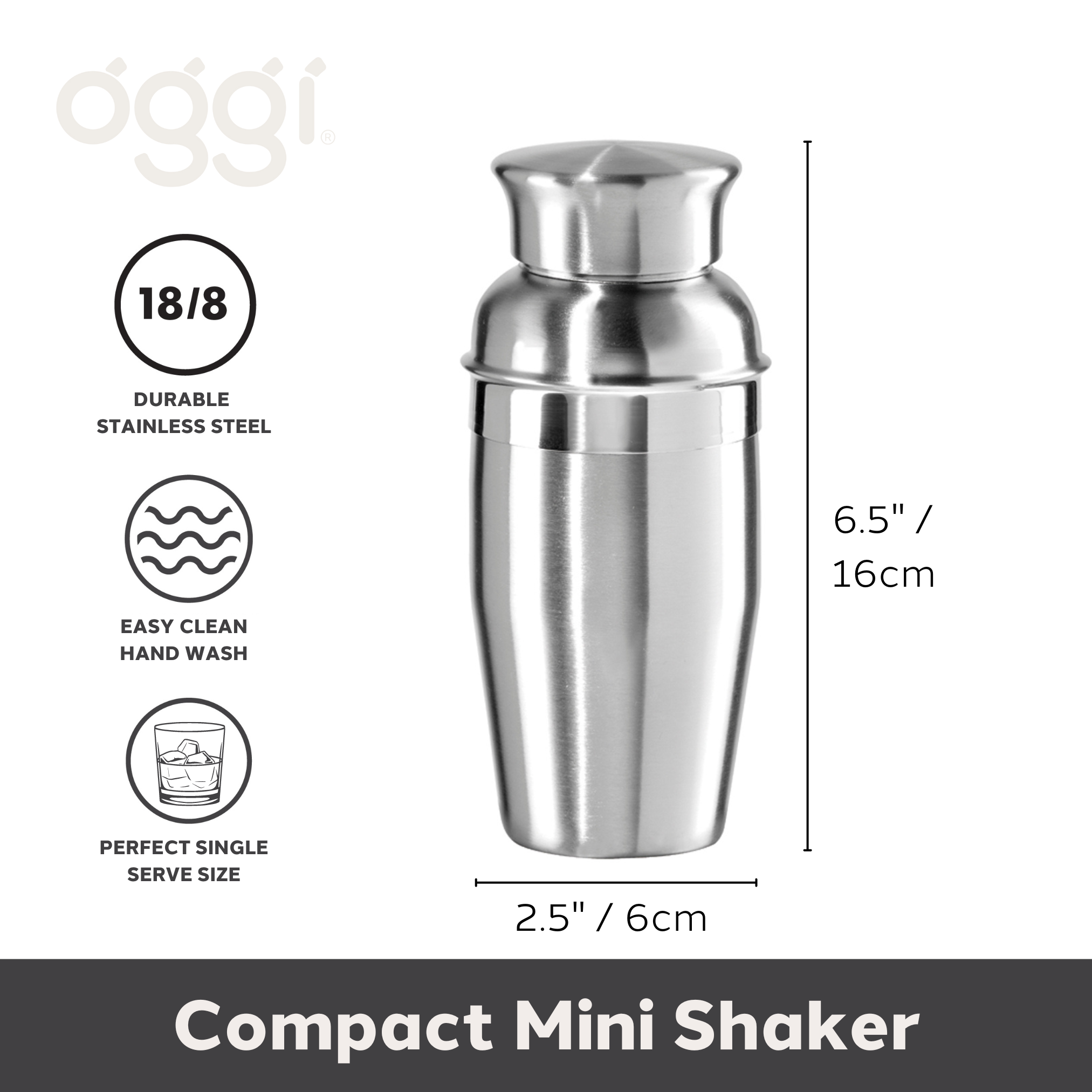 Oggi - Wholesale Cocktailshaker - Cocktailshaker - Mini, 10oz Roestvrij Staal1