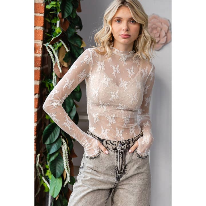 Veveret - Wholesale Blouse - Women's - Lace Long Sleeve See Through Top
