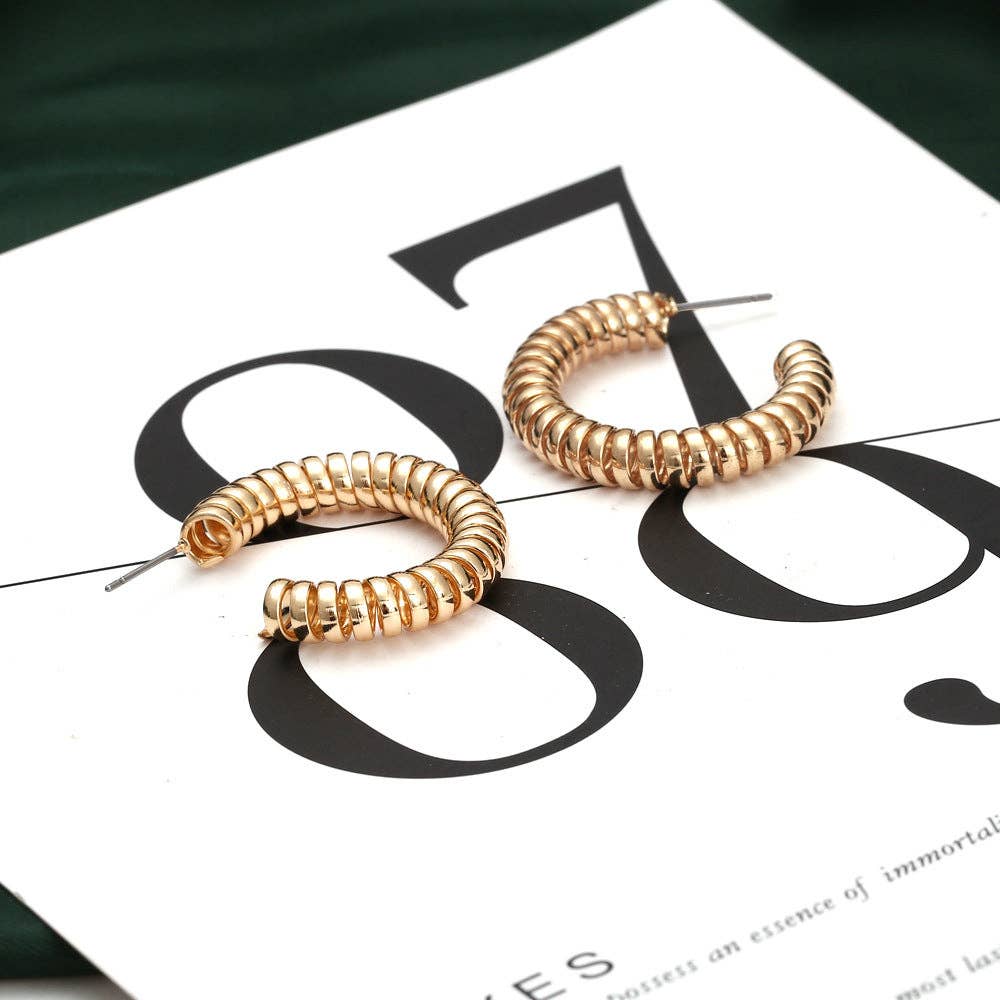 Gold Spiral Alloy Hoop Earrings E5331 for wholesale on Faire5
