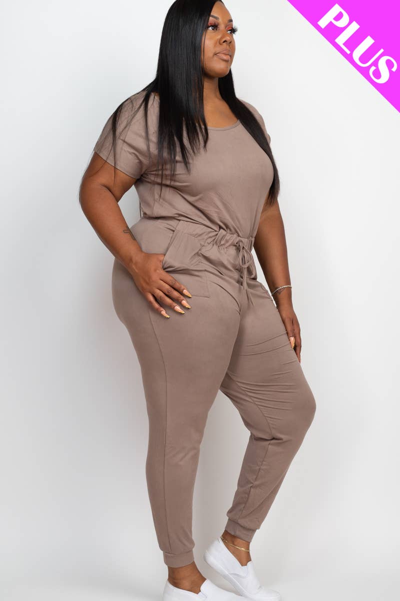 CAPELLA APPAREL - Wholesale Jumpsuit - Women's - Plus Size Solid Drawstring Jumpsuit3