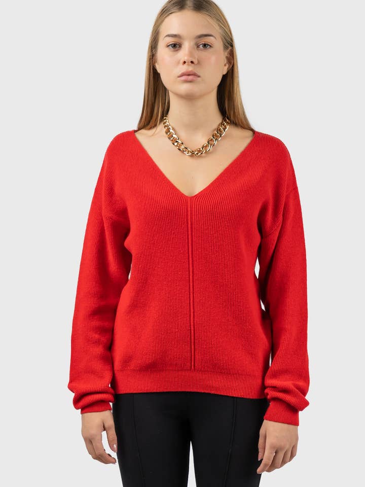 Front Seam Detail V-Neck Jumper for wholesale by NU-IN