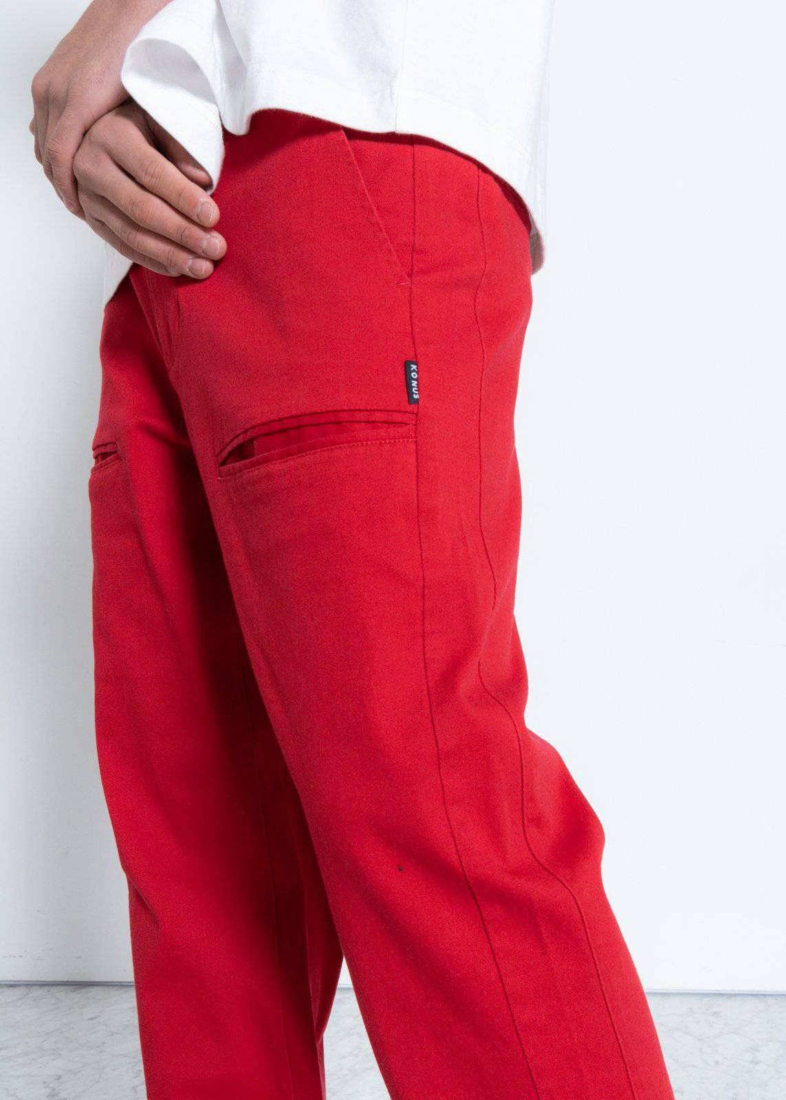 Konus Men's Baggy Chino Pants in Red for wholesale on Faire7