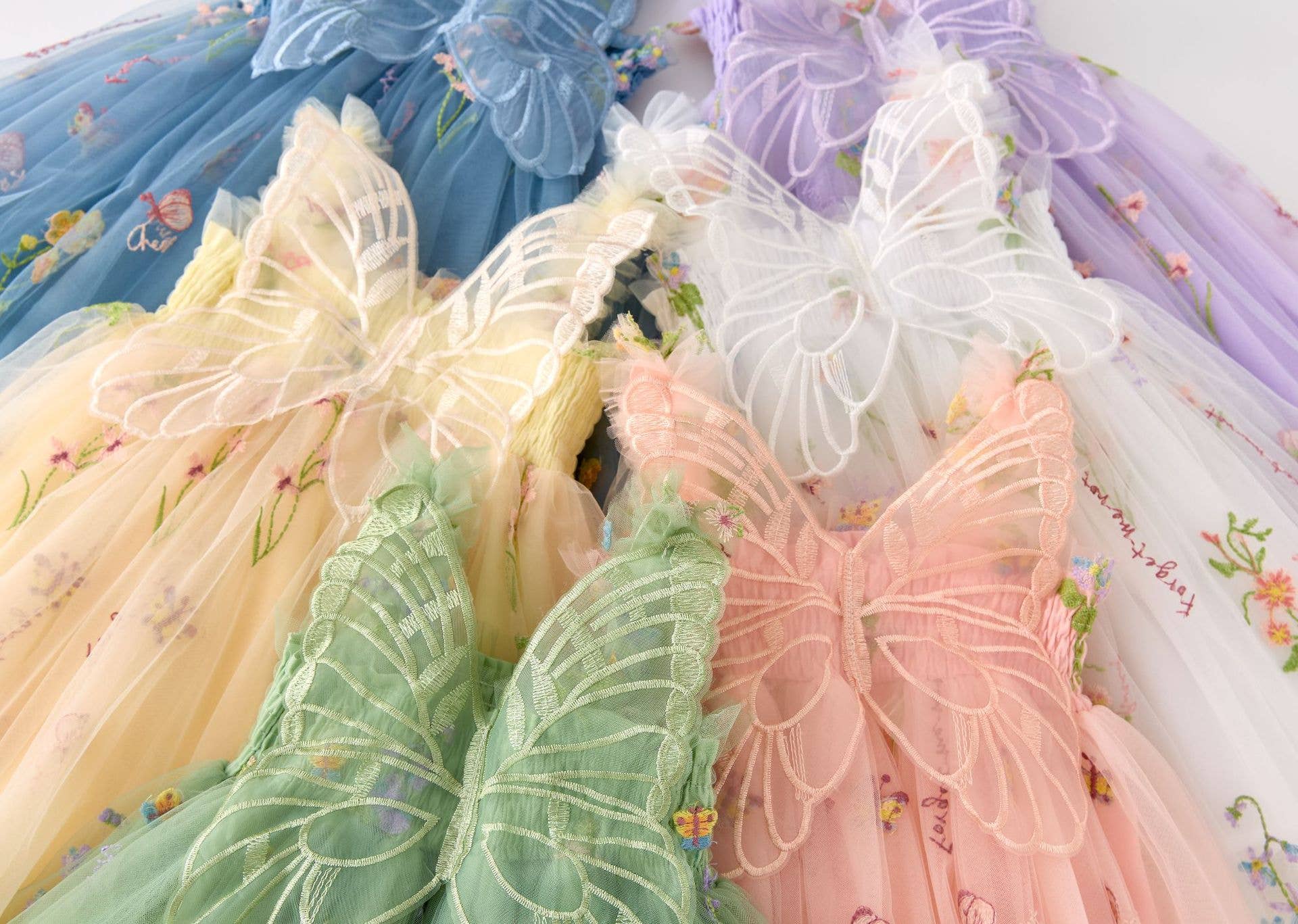 Little Trendy - Wholesale Dress - Kids - Girls floral embroidery mesh dress with butterfly wings 8