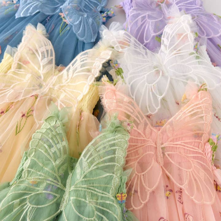 Little Trendy - Wholesale Dress - Kids - Girls floral embroidery mesh dress with butterfly wings 8