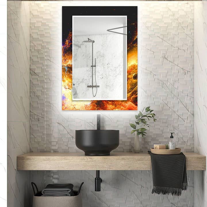 Abstract Tempered Glass Wall Mirror for wholesale by MyPhotostation