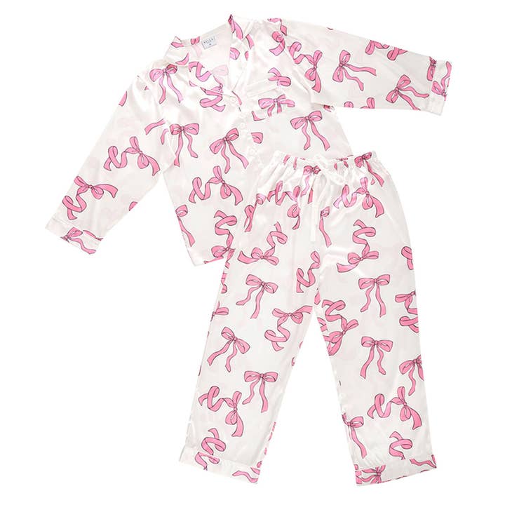 Long Sleeve PJ Set - Pink Bows for wholesale by Bella Sleep + Spa