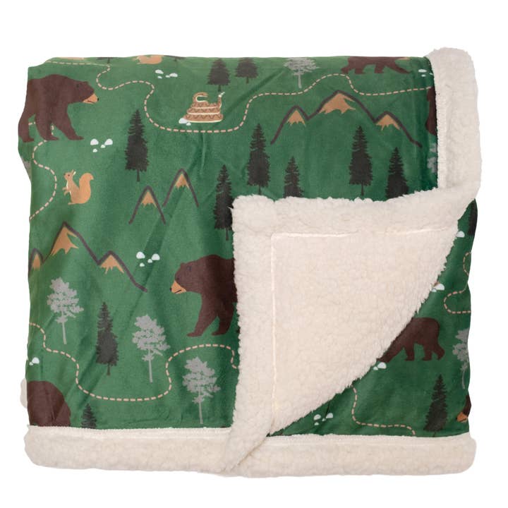 Mimish - Wholesale Bedding blanket – Kids & Baby - Cozy Switch Blanket – Reversible Sherpa & Mink Fleece Blanket with Embroidered Appliqué, Camping Bears3