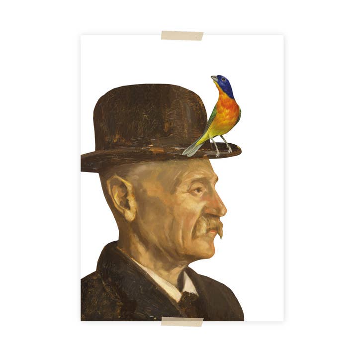Postcard collage Zaans Museum - heer en vogel voor wholesale door Lylies