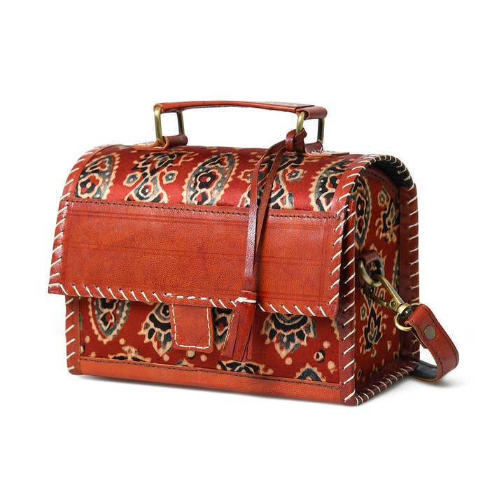 Maroon Mystique Ajrakh Satchel Purse for wholesale by Classy Leather Bags