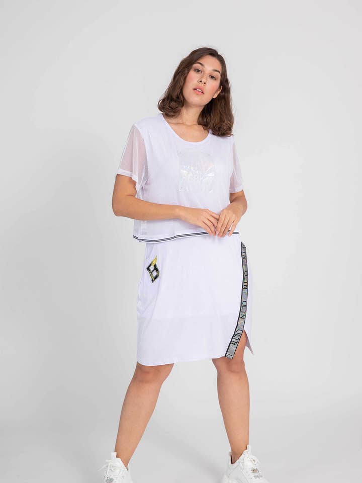 Blanco Vestido efecto superpuesto talla grande (C6339) de venta al por mayor en Faire0