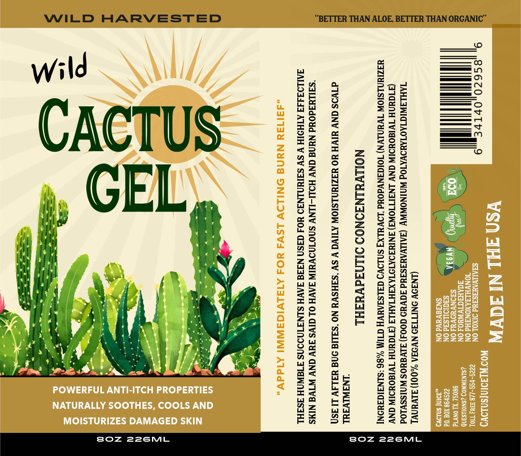 Cactus Juice - Wholesale Aftersun/Sun Damage Repair Cream - Wild Harvested Cactus Gel - Soothing & Moisturizing3