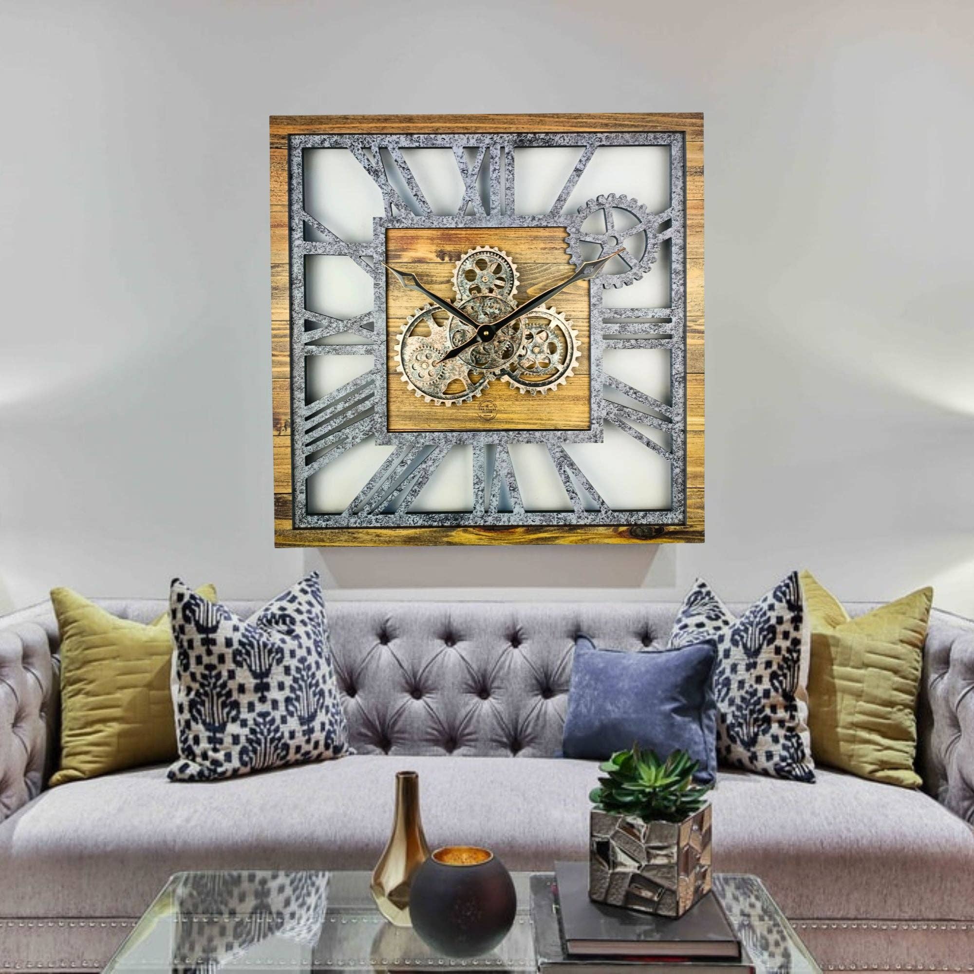 The Gears Clock - Wholesale Wall Clock - AMERICA LINE WALL CLOCK SQUARE 24 INCH WOOD AND STONE9