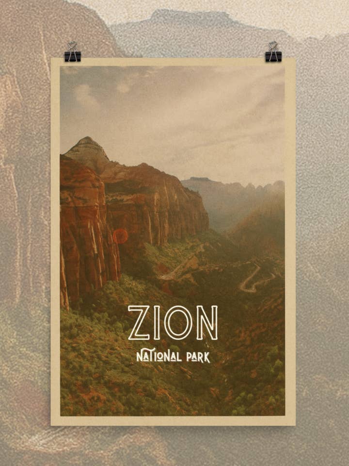 Affiches vintage inspirées du parc national de Zion 11x17 pour la vente par Traildust Goods