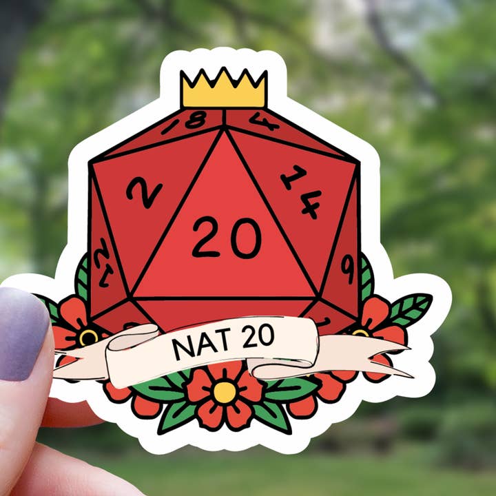 Natürlicher 20 polyedrischer Würfel-Aufkleber - 3" für den Großhandel von Mimic Gaming Co