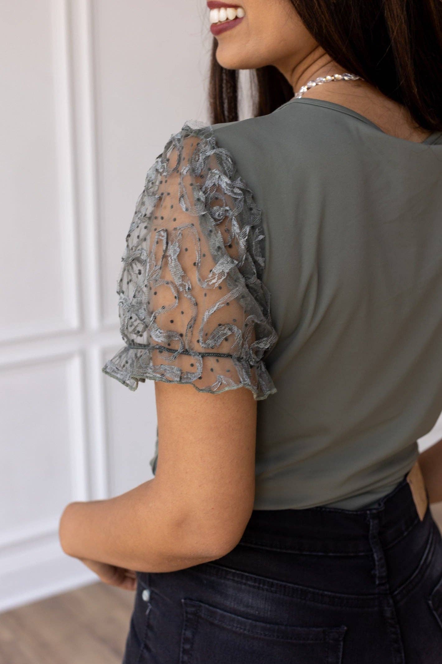 Nature's Palette Sleeve Bodysuit, Olive for wholesale on Faire3