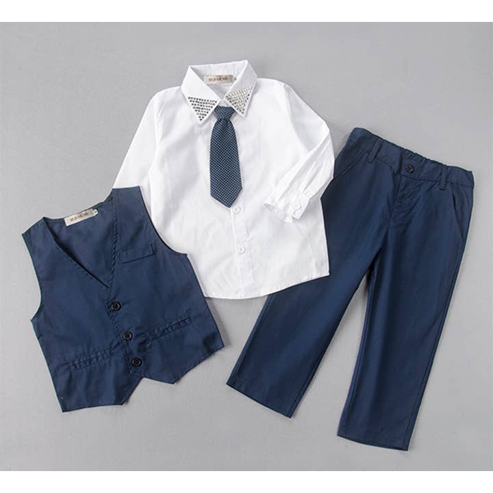 Fennco Styles – wholesale Kostymset – Barn – Marinvit dubbad 4st pojkdräkt för formell kostym