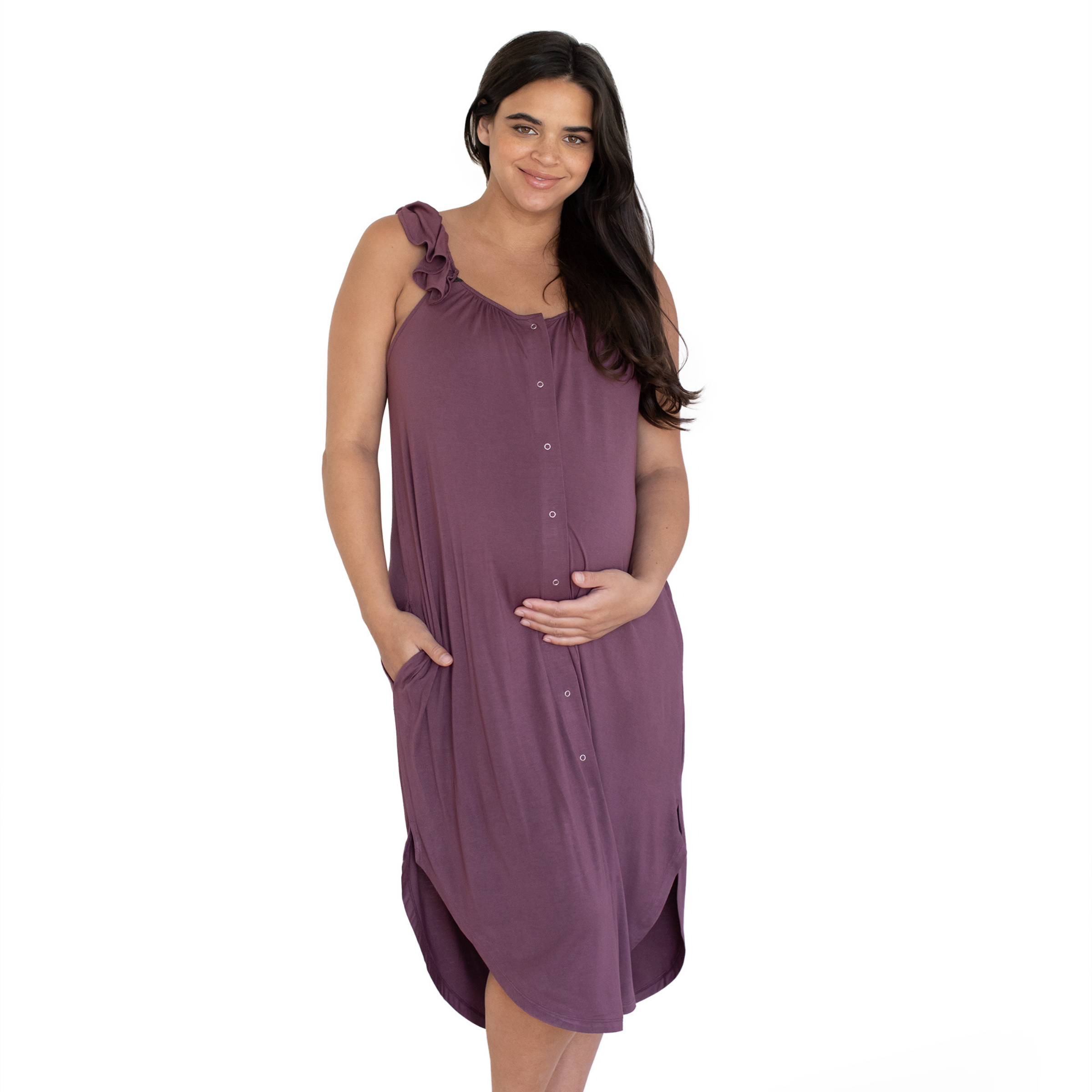 Kindred Bravely - Wholesale Dress - Maternity - Ruffle Strap Labor & Delivery Gown2