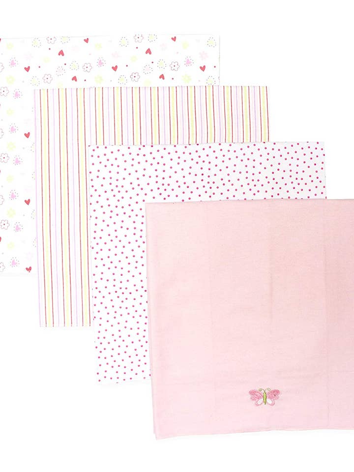 4 Pack Receiving Blanket - Pink Butterfly for wholesale by Spasilk
