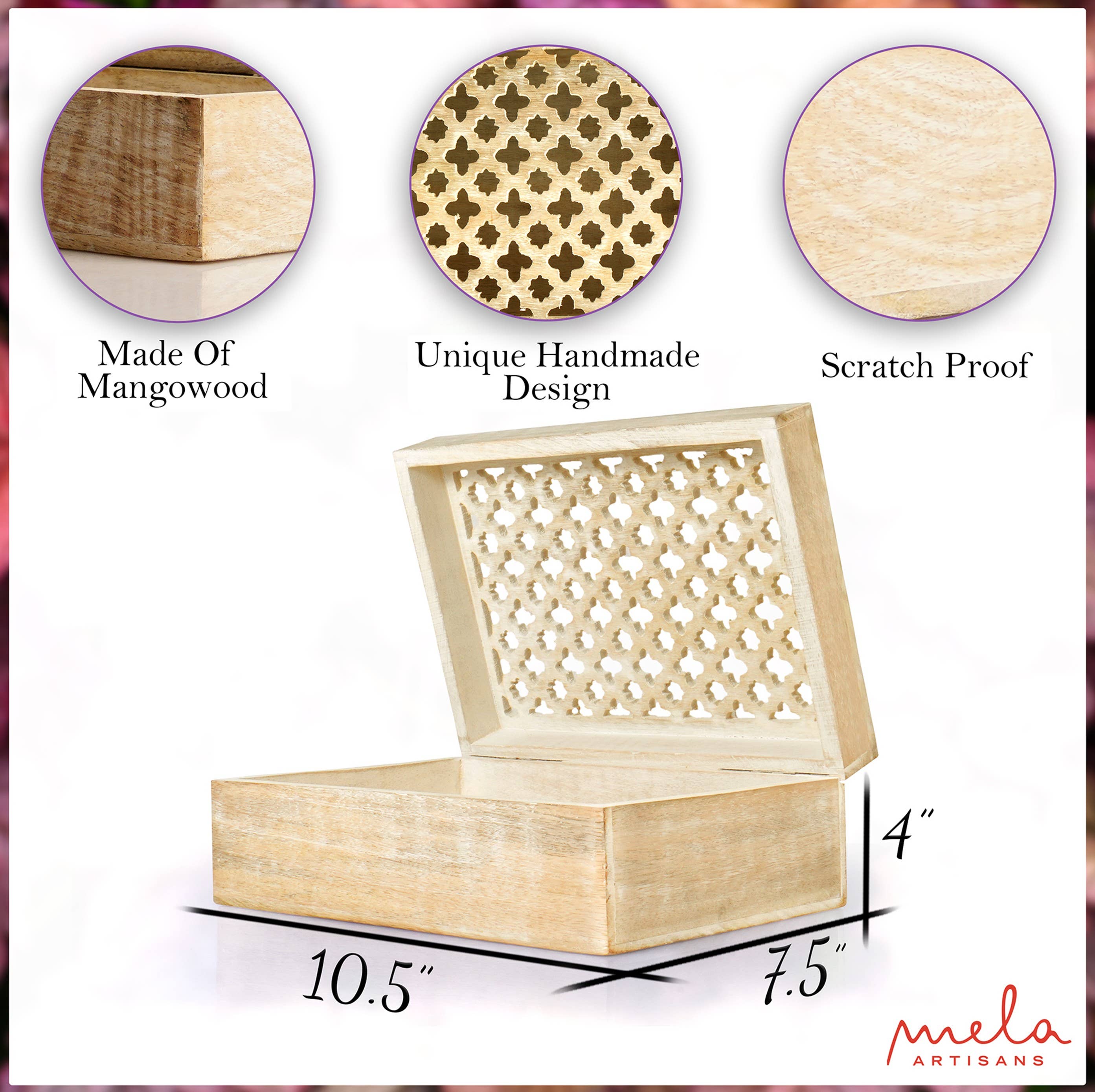 Mela Artisans - Wholesale Decorative Box - Trellis Handcarved Wooden Boxes2