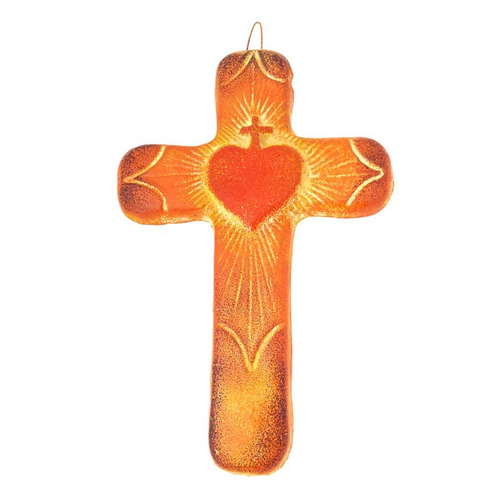 Pottery Cross With A Sacred Heart for wholesale by Sedona Spirit